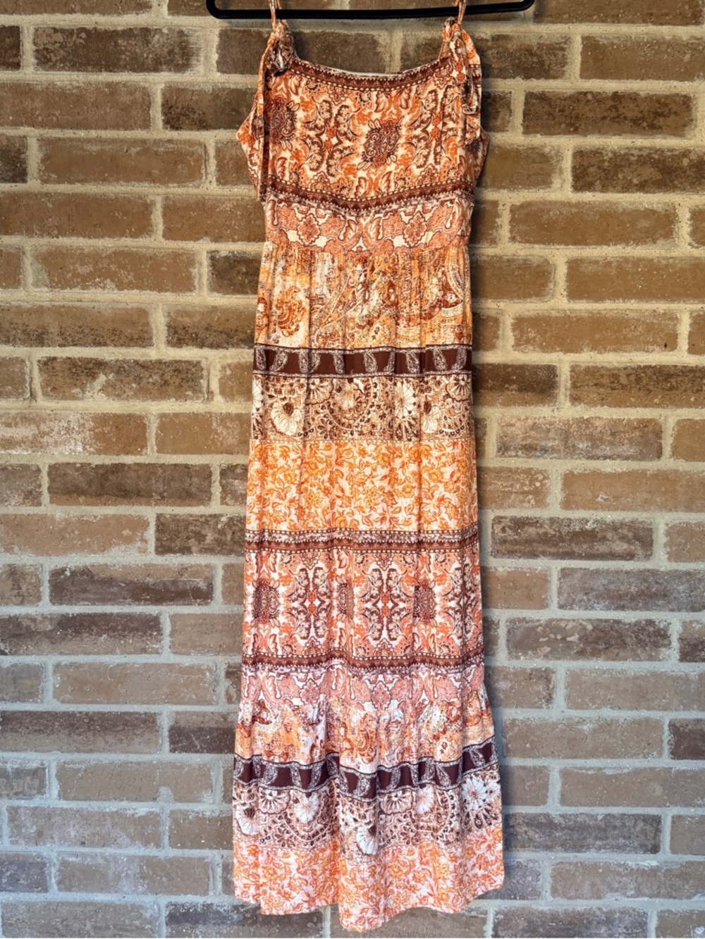 Maurices Rust and Brown Paisley Tiered Maxi Dress